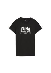 Puma - Damska koszulka z grafiką w uniwersyteckim stylu PUMA Black. Kolor: czarny. Sport: fitness