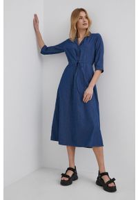 JDY sukienka bawełniana midi rozkloszowana. Kolor: niebieski. Materiał: bawełna. Typ sukienki: rozkloszowane. Długość: midi