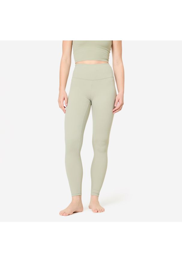 DOMYOS - Legginsy do jogi i pilatesu Breathe. Kolor: zielony. Materiał: poliamid, materiał, elastan. Sport: joga i pilates