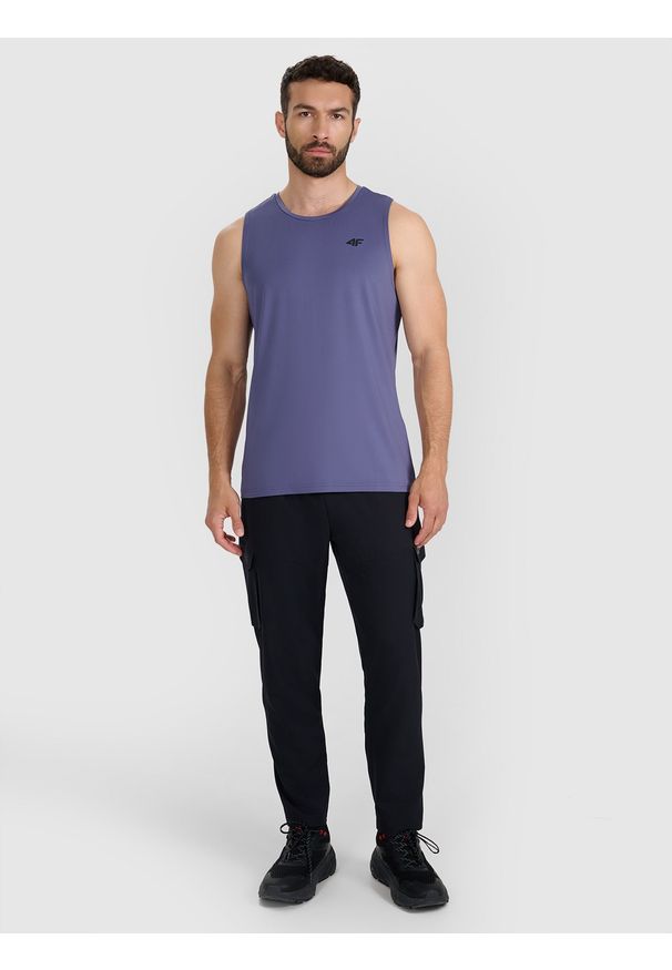 4f - 4F Tank top treningowy szybkoschnący męski - niebieski XL. Kolor: niebieski. Materiał: materiał, syntetyk, włókno, elastan. Wzór: ze splotem. Sport: fitness