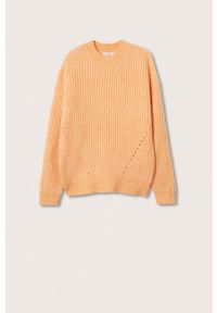 mango - Mango sweter Antonia damski kolor pomarańczowy ciepły. Kolor: pomarańczowy. Materiał: włókno, dzianina. Długość rękawa: długi rękaw. Długość: długie. Wzór: ze splotem