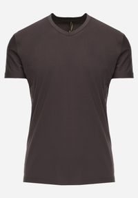 Born2be - Ciemnoszara Koszulka T-shirt z Bawełny z Dekoltem w Serek Rionisse. Okazja: do domu, do pracy. Typ kołnierza: dekolt w serek. Kolor: szary. Materiał: bawełna. Styl: elegancki, klasyczny #1