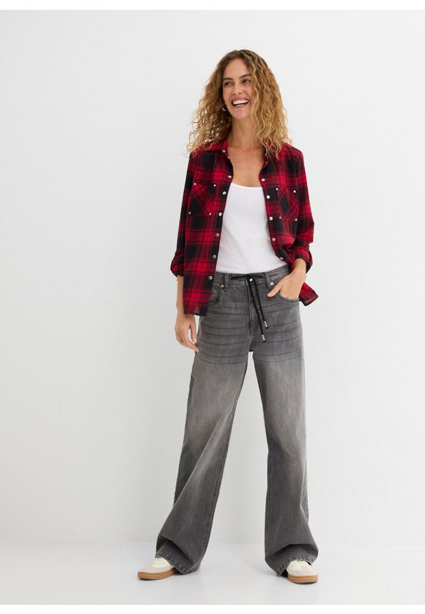 bonprix - Bluzka koszulowa w kratę z czystej bawełny. Kolor: czerwony. Materiał: bawełna