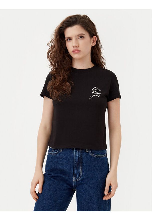 Calvin Klein Jeans T-Shirt Script Institutional J20J224984 Czarny Slim Fit. Kolor: czarny. Materiał: bawełna