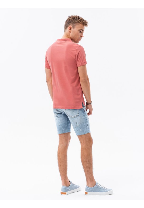 Ombre Clothing - Koszulka męska polo klasyczna bawełniana S1374 - koralowa - XXL. Typ kołnierza: polo. Kolor: pomarańczowy. Materiał: bawełna. Wzór: haft. Styl: klasyczny