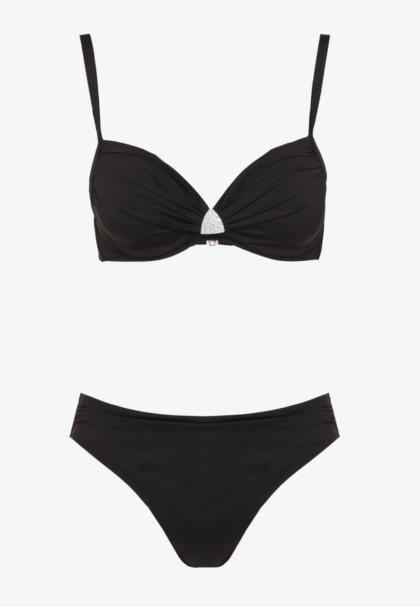 Renee - Czarne Bikini Majtki Figi Biustonosz z Trójkątną Aplikacją Natizeria. Kolor: czarny. Wzór: aplikacja