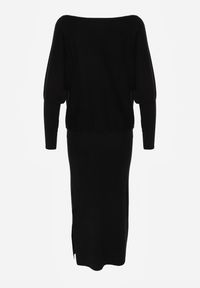 Renee - Czarna Nietoperzowa Sukienka z Dzianiny z Wiskozą z Dekoltem w Łódkę Yuzoma. Typ kołnierza: dekolt w łódkę. Kolor: czarny. Materiał: dzianina, wiskoza. Typ sukienki: oversize #7