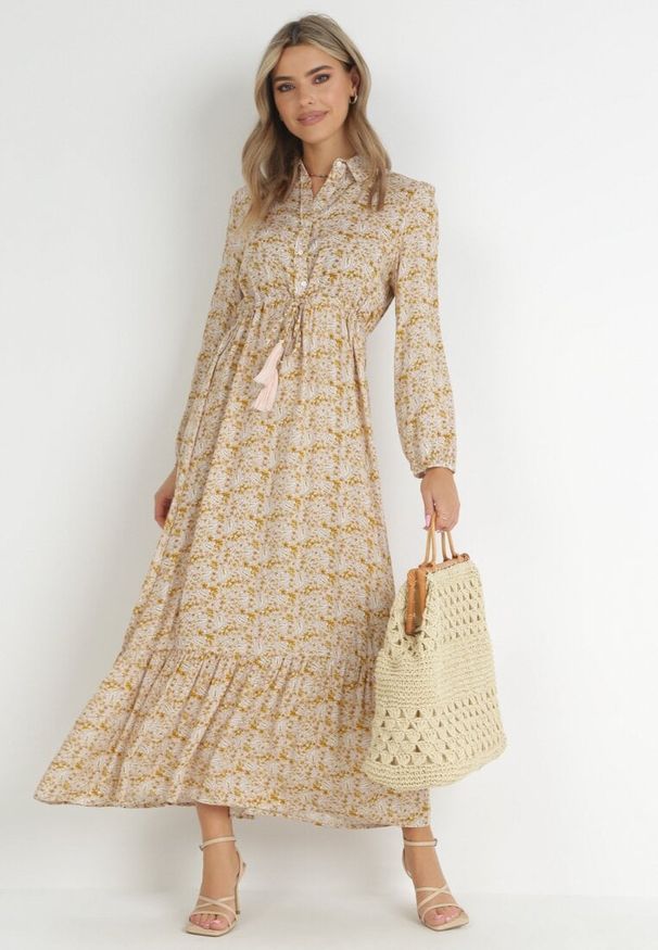 Born2be - Żółta Sukienka Basinna. Kolor: żółty. Typ sukienki: koszulowe. Styl: klasyczny, elegancki. Długość: maxi