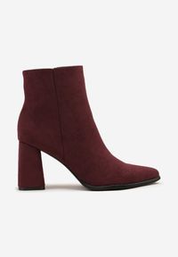 Renee - Bordowe Botki na Słupku w Klasycznym Stylu Fesorra. Okazja: na co dzień. Kolor: czerwony. Materiał: jeans. Obcas: na słupku. Styl: klasyczny #5