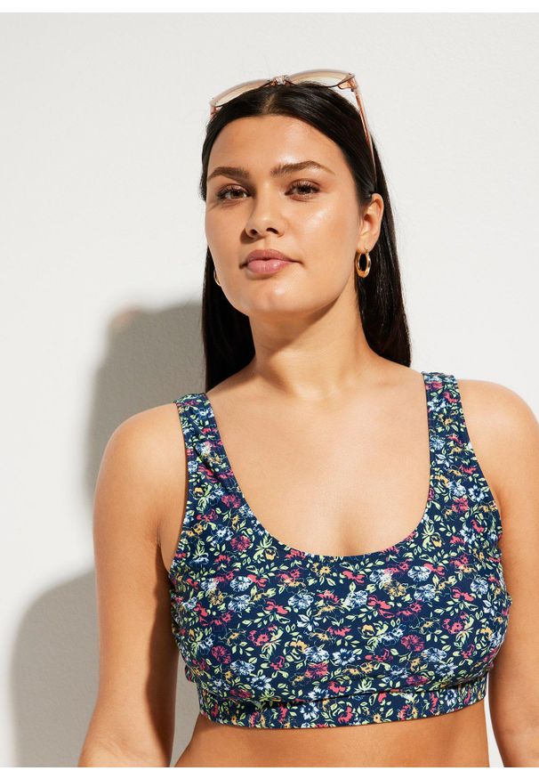 bonprix - Bikini bustier (2 części). Kolor: niebieski. Wzór: nadruk