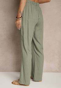 Renee - Zielone Klasyczne Spodnie High Waist z Lnu i Bawełny Wiązane w Talii Linelira. Okazja: na co dzień. Stan: podwyższony. Kolor: zielony. Materiał: bawełna, len. Styl: klasyczny #4