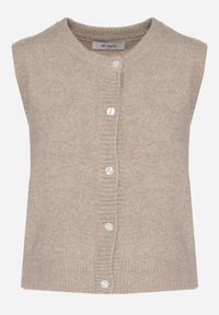 Born2be - Beżowa Rozpinana Kamizelka z Wełną Eravina. Okazja: na co dzień. Kolor: beżowy. Materiał: wełna. Styl: klasyczny, elegancki, casual #4