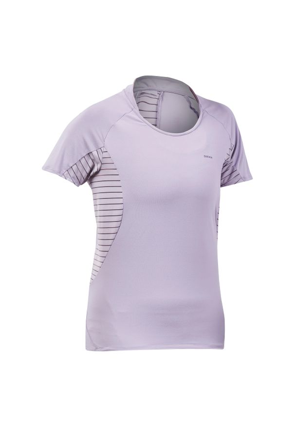quechua - Koszulka turystyczna damska z krótkim rękawem Quechua MH500. Kolor: fioletowy. Materiał: poliester, poliamid, materiał, elastan. Długość rękawa: krótki rękaw. Długość: krótkie