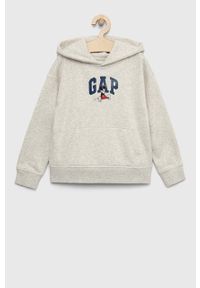 GAP bluza dziecięca x Disney kolor szary z kapturem z nadrukiem. Typ kołnierza: kaptur. Kolor: szary. Materiał: materiał. Wzór: nadruk, motyw z bajki