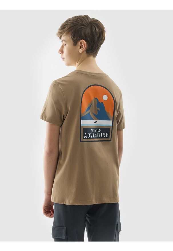 4f - 4F T-shirt z bawełny organicznej z nadrukiem chłopięcy - brązowy 164 (13-14 lat). Okazja: na co dzień. Kolor: brązowy. Materiał: bawełna. Wzór: nadruk. Sezon: lato. Styl: sportowy, klasyczny, casual