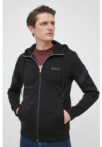Boss Green - BOSS bluza BOSS GREEN męska kolor czarny z kapturem z aplikacją. Typ kołnierza: kaptur. Kolor: czarny. Wzór: aplikacja #1