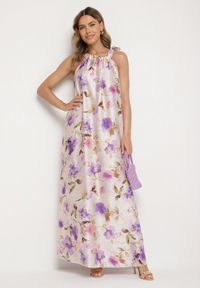 Born2be - Fioletowa Satynowa Sukienka w Kwiaty Fenaresia. Okazja: na spacer, na co dzień. Kolor: fioletowy. Materiał: satyna. Długość rękawa: na ramiączkach. Wzór: kwiaty. Sezon: lato. Typ sukienki: proste. Styl: casual, elegancki #5