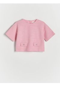 Reserved - Tweedowa bluzka - różowy. Kolor: różowy. Materiał: dzianina