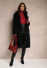 Renee - Czarny Płaszcz Jednorzędowy Vertiana. Okazja: na co dzień, na imprezę. Kolor: czarny. Materiał: jeans. Sezon: zima, jesień. Styl: wizytowy, klasyczny, elegancki, casual