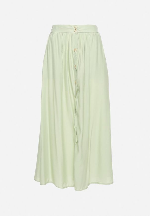 Born2be - Jasnozielona Spódnica Maxi z Guzikami i Gumką w Pasie Aurorsa. Okazja: na co dzień. Kolor: zielony. Styl: klasyczny, elegancki, casual