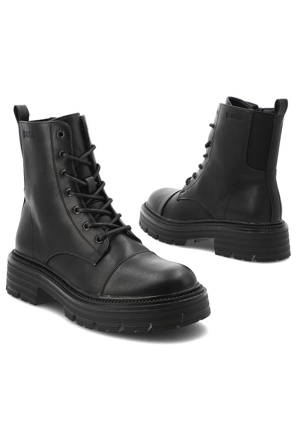 Big-Star - Czarne Glany Big Star Ocieplane Obuwie Damskie. Kolor: czarny. Materiał: materiał, skóra. Szerokość cholewki: normalna. Sezon: zima, jesień. Styl: elegancki, klasyczny