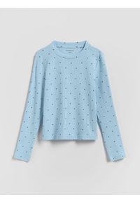 Reserved - Prążkowana koszulka w kropki - niebieski. Kolor: niebieski. Materiał: prążkowany. Wzór: kropki #1