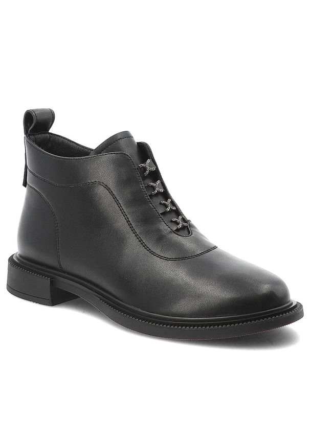 Czarne Botki S.Barski Wygodne Buty Damskie Za Kostkę. Okazja: do pracy, na spacer, na co dzień. Wysokość cholewki: za kostkę. Kolor: czarny. Materiał: skóra. Sezon: zima, jesień. Obcas: na obcasie. Styl: casual, elegancki. Wysokość obcasa: niski