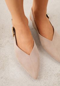 Renee - Beżowe Sandały Typu Slingback z Wyciętą Cholewką Phellilea. Zapięcie: pasek. Kolor: beżowy #6