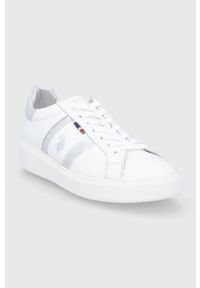U.S. Polo Assn. Buty skórzane kolor biały na płaskiej podeszwie. Nosek buta: okrągły. Zapięcie: sznurówki. Kolor: biały. Materiał: skóra. Obcas: na płaskiej podeszwie #6
