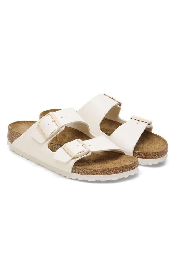 Klapki damskie Birkenstock Arizona. Zapięcie: klamry. Kolor: beżowy, wielokolorowy, biały. Materiał: zamsz. Sezon: lato. Sport: turystyka piesza
