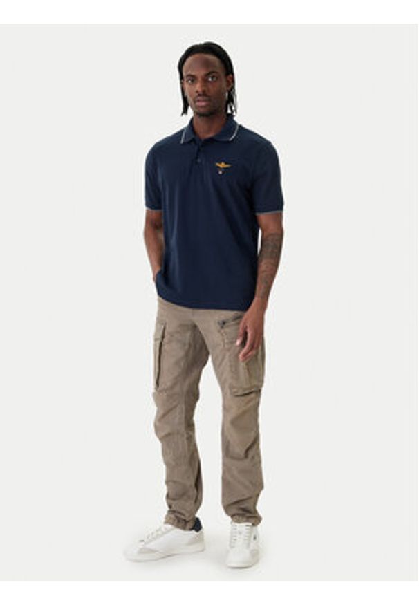 Aeronautica Militare Polo 261PO1308UP00082 Granatowy Regular Fit. Typ kołnierza: polo. Kolor: niebieski. Materiał: bawełna