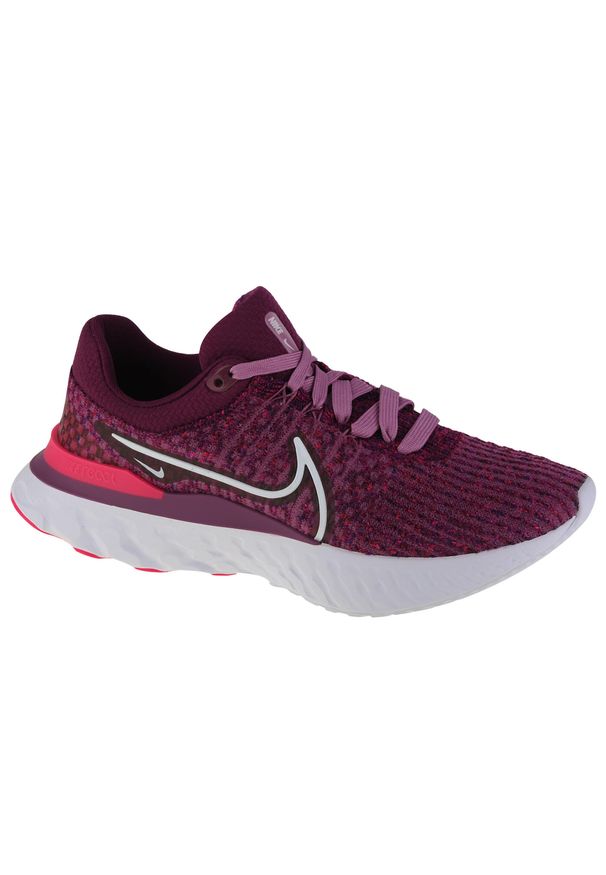 Buty do biegania damskie Nike React Infinity Run Flyknit 3. Kolor: fioletowy, wielokolorowy, biały. Materiał: syntetyk, materiał, tkanina, guma. Sport: bieganie