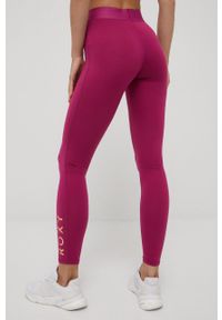 Roxy legginsy treningowe damskie kolor różowy z nadrukiem. Stan: podwyższony. Kolor: różowy. Materiał: skóra, materiał. Wzór: nadruk