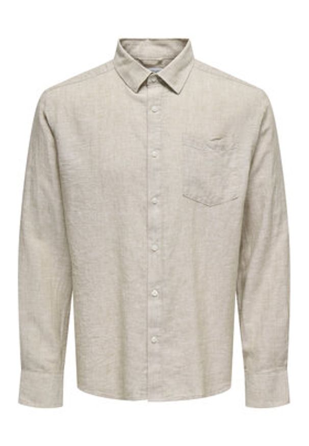 Only & Sons Koszula Caiden 22031804 Beżowy Regular Fit. Kolor: beżowy. Materiał: len