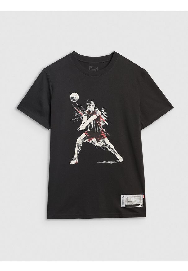 4f - 4F T-shirt regular z nadrukiem siatkarskim męski - czarny XXL. Okazja: na co dzień, do domu. Kolor: czarny. Materiał: bawełna, jersey, materiał. Wzór: nadruk. Styl: sportowy, klasyczny, casual