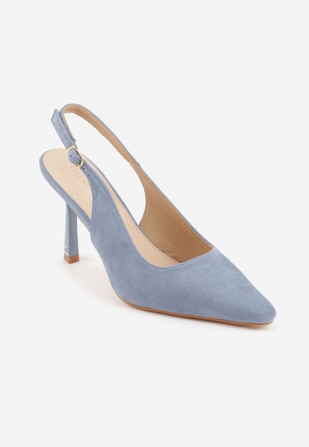 Renee - Niebieskie Szpilki VICES Slingback Ozdobione Cyrkoniami na Obcasie Laodele. Okazja: na randkę, na imprezę. Zapięcie: sprzączka. Kolor: niebieski. Wzór: aplikacja. Obcas: na obcasie. Styl: elegancki. Wysokość obcasa: średni