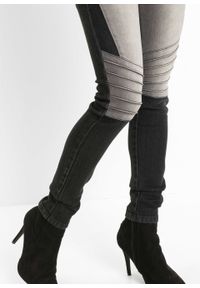 Dżinsy SKINNY dwukolorowe, w stylu biker bonprix czarny "stone" - szary denim. Kolor: czarny. Materiał: materiał, bawełna, poliester, elastan #6