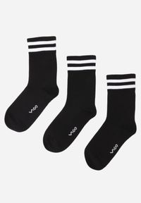 Born2be - Czarne 3-pack Skarpety Długie z Paseczkami i Bawełną Simala. Kolor: czarny. Materiał: bawełna #1