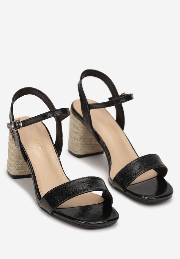 Renee - Czarne Eleganckie Sandały na Słupku z Plecionką Megne. Okazja: na co dzień. Zapięcie: pasek. Kolor: czarny. Materiał: skóra. Obcas: na słupku. Styl: elegancki