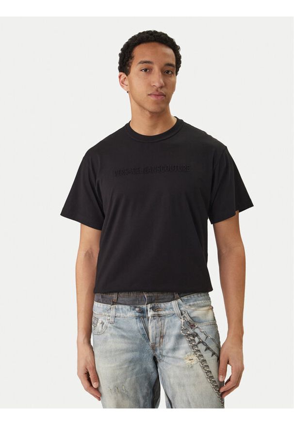 Versace Jeans Couture T-Shirt 80GAHE09 CJ00E Czarny Regular Fit. Kolor: czarny. Materiał: bawełna