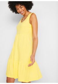 Sukienka z dżerseju z falbanami i ozdobnym tyłem bonprix jasna limonka. Kolor: żółty. Materiał: jersey #2