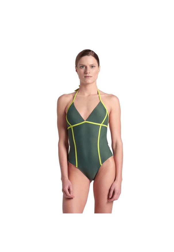 Strój kąpielowy damski jednoczęściowy kostium na basen Arena Big Logo. Kolor: wielokolorowy, żółty, zielony