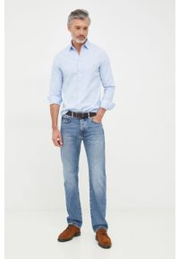 Armani Exchange koszula bawełniana męska slim z kołnierzykiem klasycznym. Typ kołnierza: kołnierzyk klasyczny. Kolor: niebieski. Materiał: bawełna. Styl: klasyczny #3