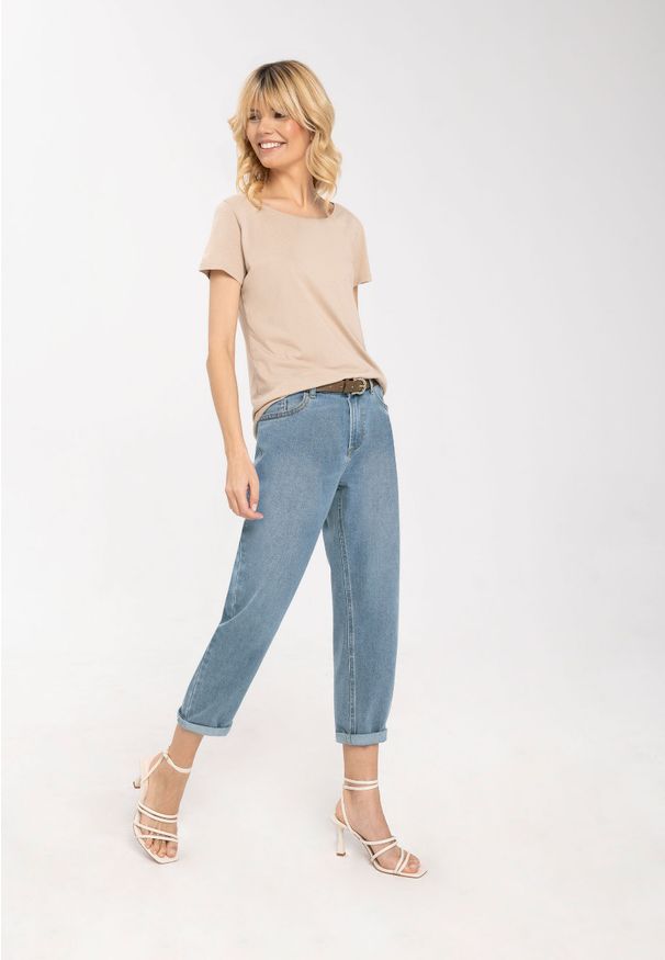 Volcano - Spodnie jeansowe damskie, Mom Fit, D-TELLSY. Okazja: na co dzień. Kolor: niebieski. Sezon: lato. Styl: klasyczny, casual