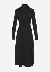 Born2be - Czarna Sukienka z Półgolfem Taliowana z Rozcięciem na Boku Sailea. Okazja: na co dzień. Kolor: czarny. Długość rękawa: długi rękaw. Styl: klasyczny, casual, elegancki #4