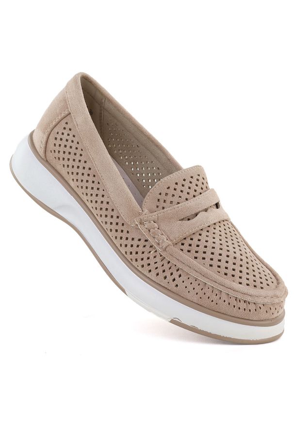 Sergio Leone - Półbuty damskie ażurowe lordsy nude Sergo Leone MK098H. Materiał: tkanina. Wzór: ażurowy