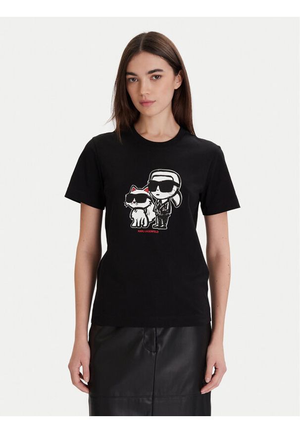 Karl Lagerfeld - KARL LAGERFELD T-Shirt A1W17129 Czarny Regular Fit. Typ kołnierza: dekolt w karo. Kolor: czarny. Materiał: bawełna