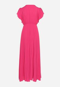 Born2be - Ciemnoróżowa Plisowana Sukienka Maxi Rozkloszowana z Luźnymi Rękawkami Serahpine. Okazja: na spacer, na imprezę, na co dzień. Kolor: różowy. Długość rękawa: krótki rękaw. Typ sukienki: proste. Styl: casual. Długość: maxi #2