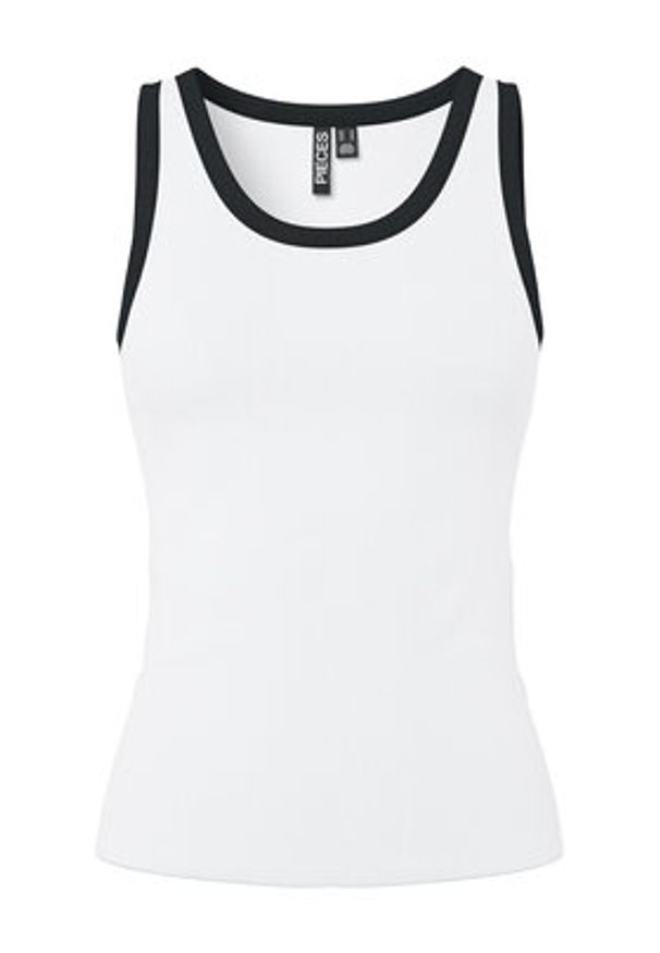 Pieces Top May 17154484 Biały Slim Fit. Kolor: biały. Materiał: bawełna