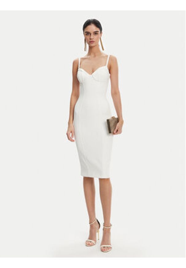 Elisabetta Franchi Sukienka koktajlowa AB-702-51E2 Biały Regular Fit. Kolor: biały. Materiał: syntetyk. Styl: wizytowy